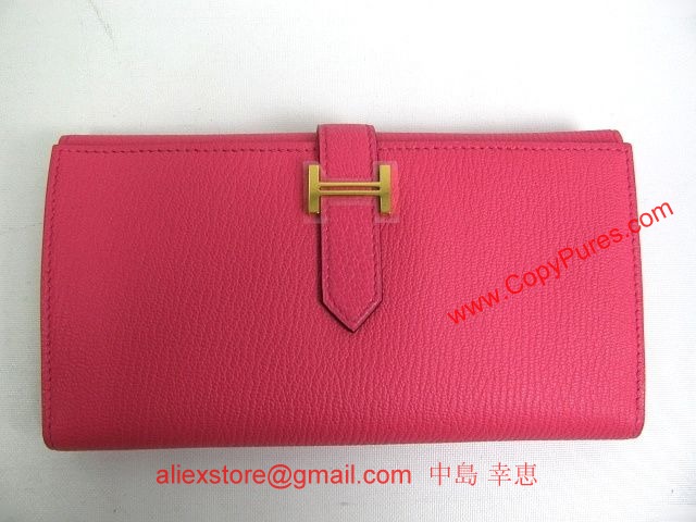 HERMES（エルメス）ベアン三つ折長財布シェーブル/ローズティリアン